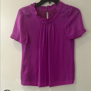 J. Crew Ruffled Pleated Short Sleeve Blouse in Pink and Purple